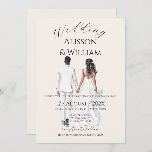 Elegant Floral Wedding Invitation 招待状 (正面/裏面)