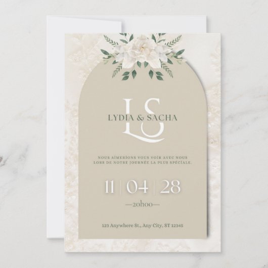 Elegant Floral Wedding Invitation | Arch Design 招待状 (正面)
