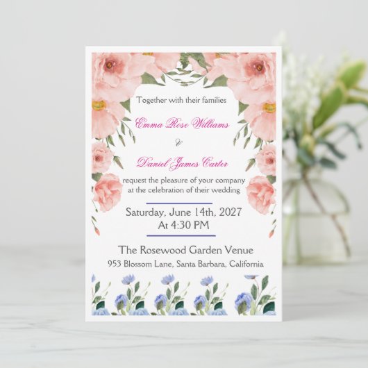 Elegant Floral Wedding Invitation | Blush Pink  招待状 (スタンド正面)