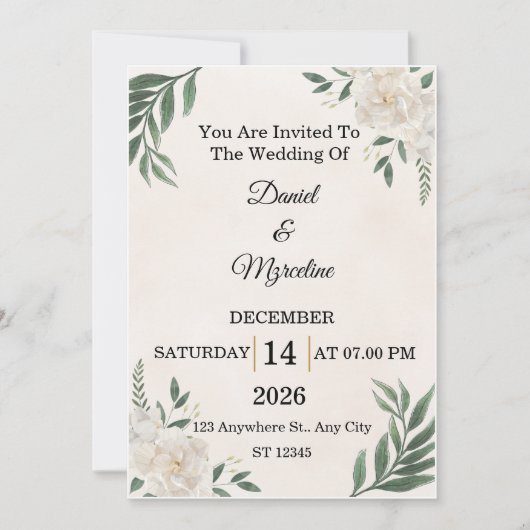 Elegant Floral Wedding Invitation   Card  招待状 (正面)