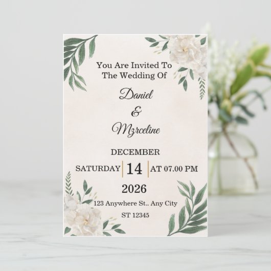 Elegant Floral Wedding Invitation Card 招待状 (スタンド正面)