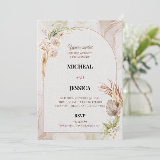 Elegant Floral Wedding Invitation Card 招待状 (スタンド正面)