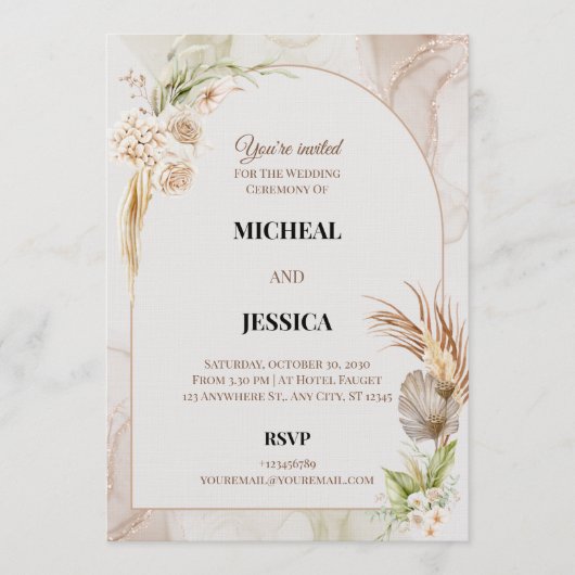 Elegant Floral Wedding Invitation Card 招待状 (正面)