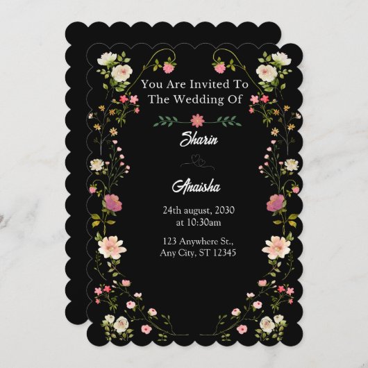 Elegant Floral Wedding Invitation Card 招待状 (正面/裏面)