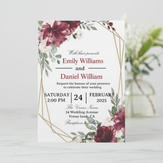 Elegant Floral Wedding Invitation Card 招待状 (スタンド正面)