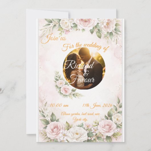 Elegant Floral Wedding Invitation Card 招待状 (正面)