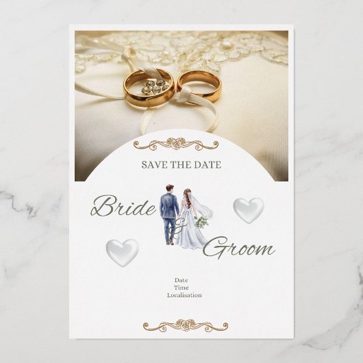 Elegant Floral Wedding Invitation Card 箔招待状 (正面)