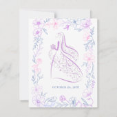: Elegant Floral Wedding Invitation Card Blue  出欠カード (裏面)