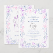 : Elegant Floral Wedding Invitation Card Blue  出欠カード (正面/裏面)