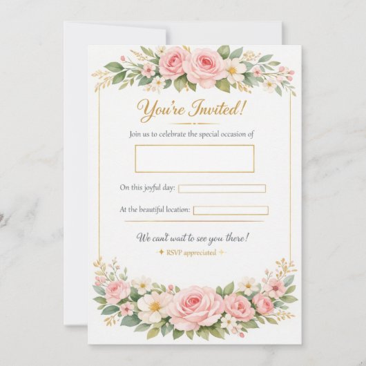 Elegant Floral Wedding Invitation Card Template (正面)