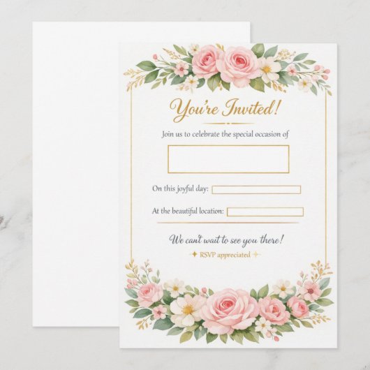 Elegant Floral Wedding Invitation Card Template (正面/裏面)