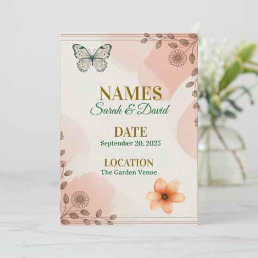 Elegant Floral Wedding Invitation Customizable. 招待状 (スタンド正面)