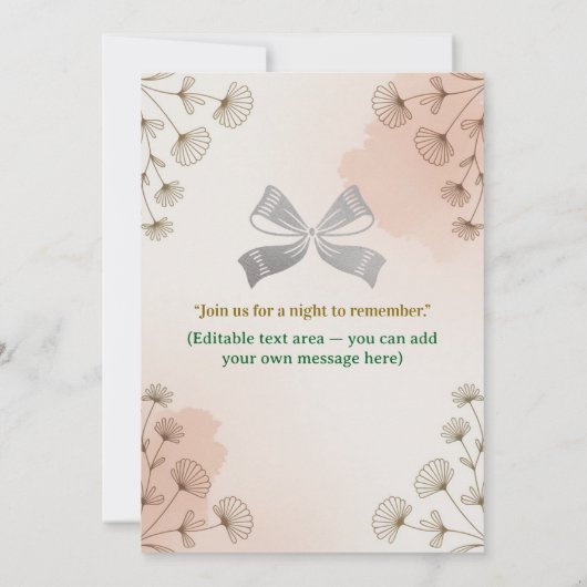 Elegant Floral Wedding Invitation Customizable. 招待状 (裏面)