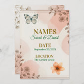 Elegant Floral Wedding Invitation Customizable. 招待状 (正面/裏面)