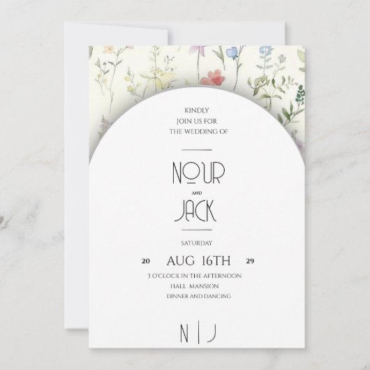 Elegant Floral Wedding Invitation – Customizable W 招待状 (正面)