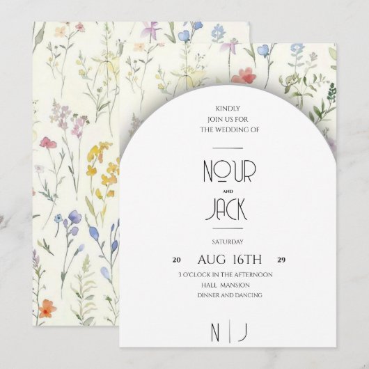 Elegant Floral Wedding Invitation – Customizable W 招待状 (正面/裏面)