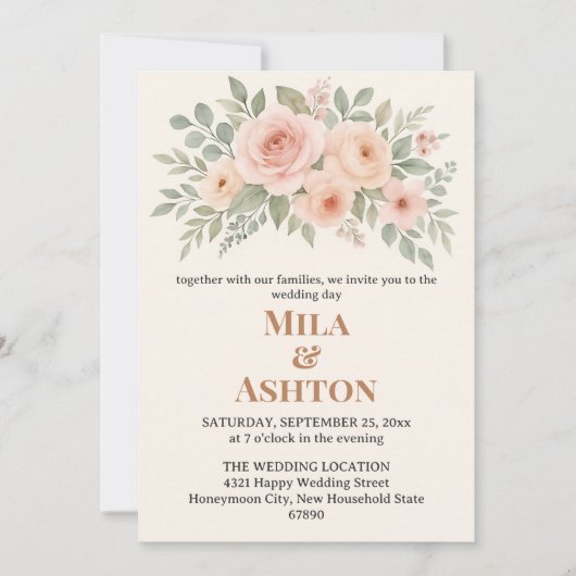 Elegant Floral Wedding Invitation – Editable 招待状 (正面)