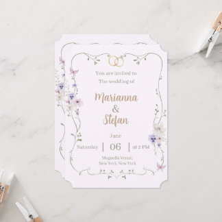 Elegant Floral Wedding Invitation Editable Custom 招待状