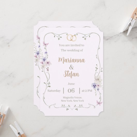 Elegant Floral Wedding Invitation Editable Custom 招待状 (正面/裏面インサイチュ)