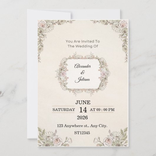 Elegant Floral Wedding Invitation | Editable Moder 招待状 (正面)