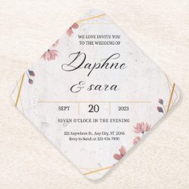 Elegant Floral Wedding Invitation – Geometric Gold ペーパーコースター