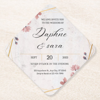 Elegant Floral Wedding Invitation – Geometric Gold ペーパーコースター