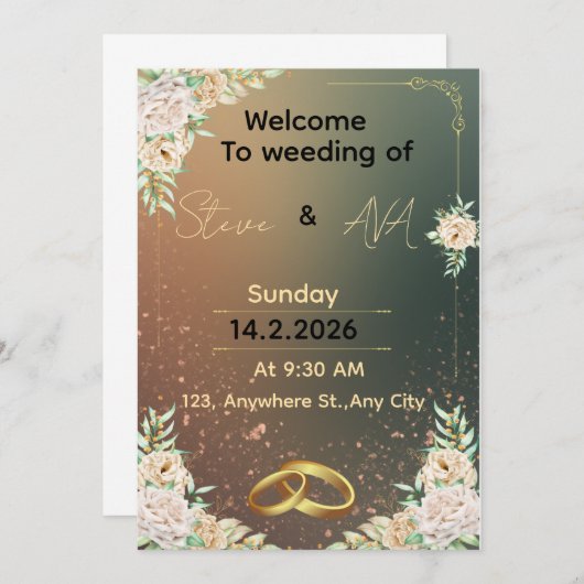 Elegant Floral Wedding Invitation Minimal & Roma 招待状 (正面/裏面)