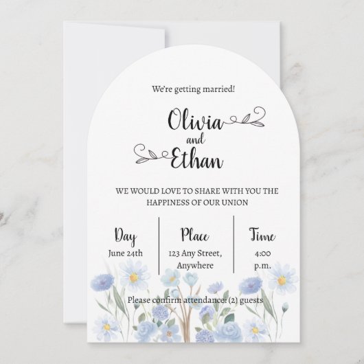 Elegant Floral Wedding Invitation – Modern Arch De 招待状 (正面)