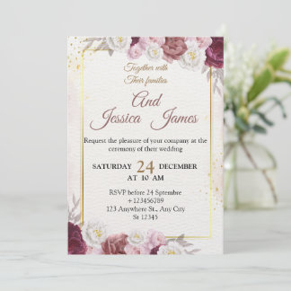Elegant Floral Wedding Invitation Modern card 招待状