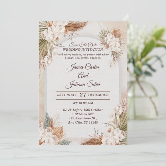 Elegant Floral Wedding Invitation Modern card 招待状 (スタンド正面)