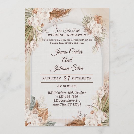 Elegant Floral Wedding Invitation Modern card 招待状 (正面)