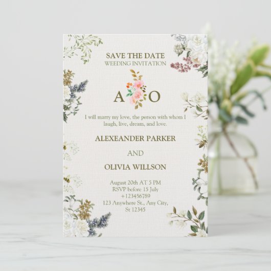 Elegant Floral Wedding Invitation – Modern CARD 招待状 (スタンド正面)