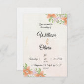 Elegant Floral Wedding Invitation | Peach & Green  招待状 (正面/裏面)