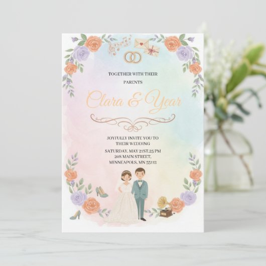 Elegant Floral Wedding Invitation | Romantic Garde 招待状 (スタンド正面)