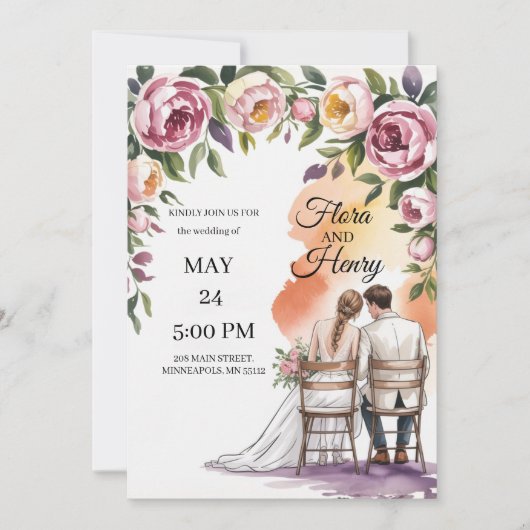 Elegant Floral Wedding Invitation | Romantic Garde 招待状 (正面)