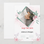 Elegant Floral Wedding Invitation | Romantic Pink 招待状 (正面/裏面)
