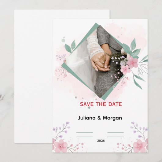 Elegant Floral Wedding Invitation | Romantic Pink  招待状 (正面/裏面)