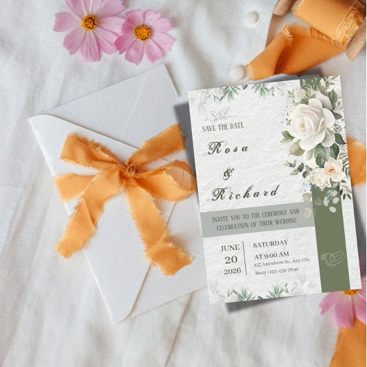 Elegant Floral Wedding Invitation – Save the Date 招待状