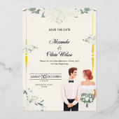 Elegant Floral Wedding Invitation | Save the Date 箔招待状 (正面)