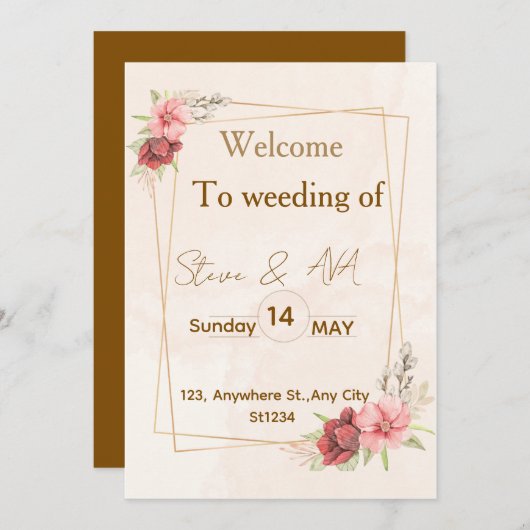 Elegant Floral Wedding Invitation ، Soft Pastel Co 招待状 (正面/裏面)