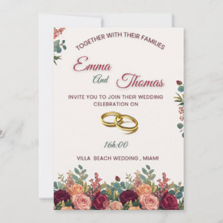 Elegant Floral Wedding Invitation Suite | Burgundy 招待状