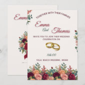 Elegant Floral Wedding Invitation Suite | Burgundy 招待状 (正面/裏面)
