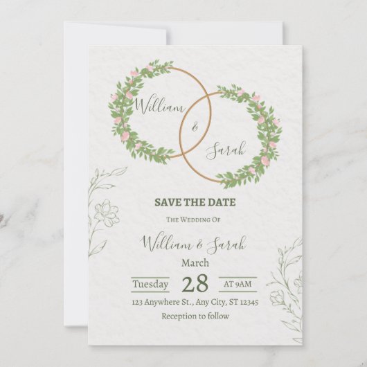 Elegant Floral Wedding Invitation Template 招待状 (正面)
