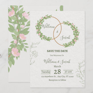 Elegant Floral Wedding Invitation Template  招待状