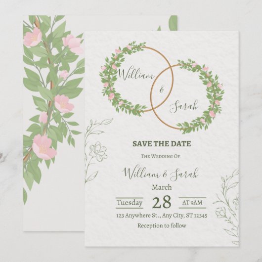 Elegant Floral Wedding Invitation Template  招待状 (正面/裏面)
