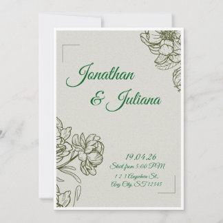 Elegant Floral Wedding Invitation Template  招待状
