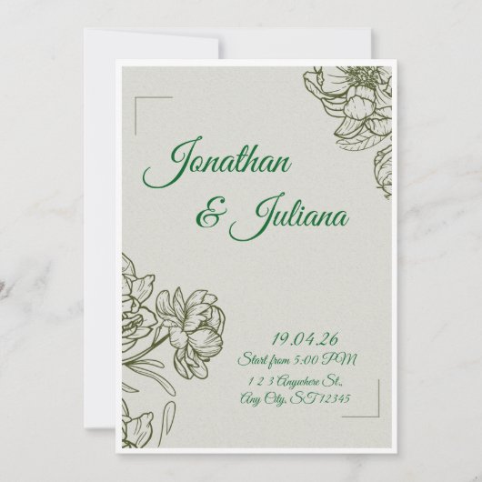 Elegant Floral Wedding Invitation Template  招待状 (正面)