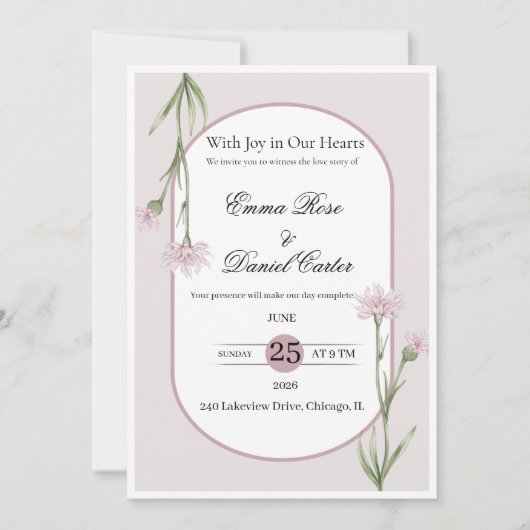 Elegant+Floral+Wedding+Invitation+Template+| Luxur 招待状 (正面)
