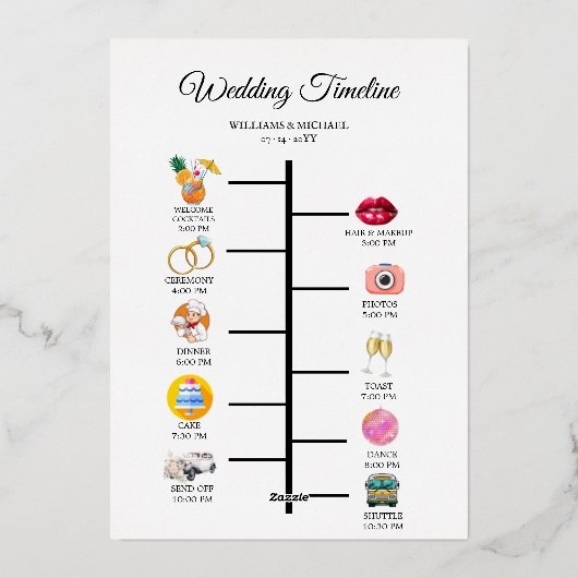 Elegant Floral Wedding Invitation & Timeline Card  箔招待状 (裏面)