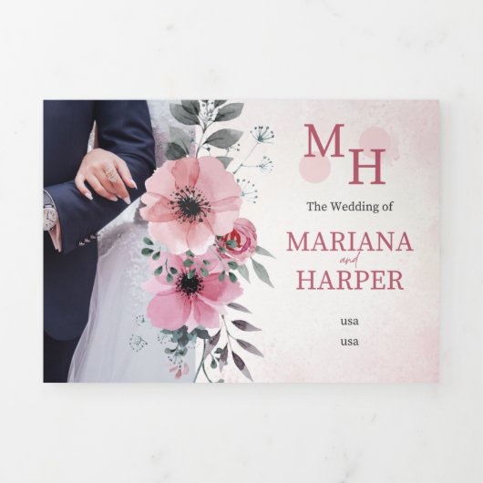 Elegant Floral Wedding Invitation – Watercolor Pin 三つ折り招待状 (カバー)
